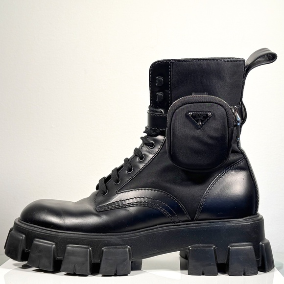 Prada Monolith Brushed Leather Re-Nylon Boots with Pouch Size 11 - Picture 1 of 7